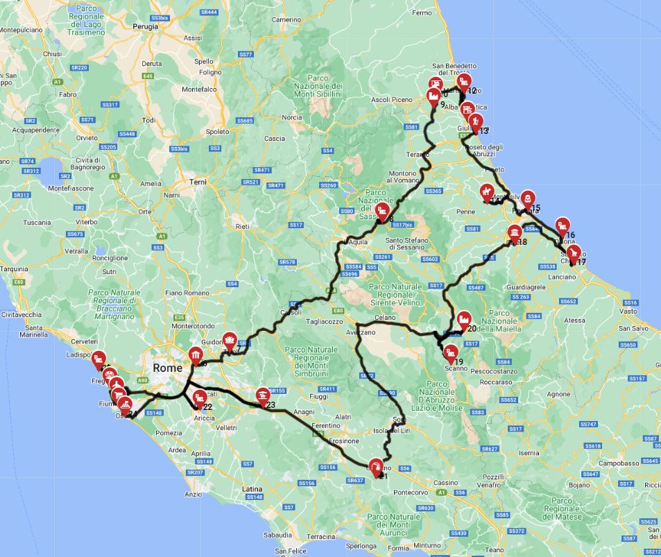 Map for Rome Roundtrip - Heading East - Bella Italia Discovery